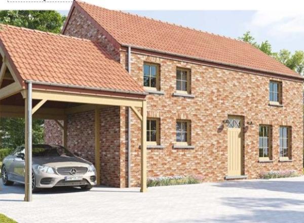 A PHILIPPEVILLE, à 240 m de la Place, une villa avec 3 chambres, une cuisine équipée et le carport.... Sur 1 terrain de 1.623 m².
Constructeur exclusif : les Maisons Baijot.